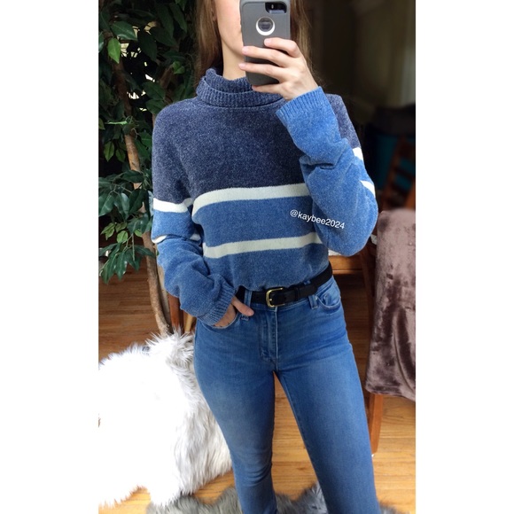 Vintage Sweaters - 🌿 Vintage Blue Toned Plush Chenille Cozy Sweater